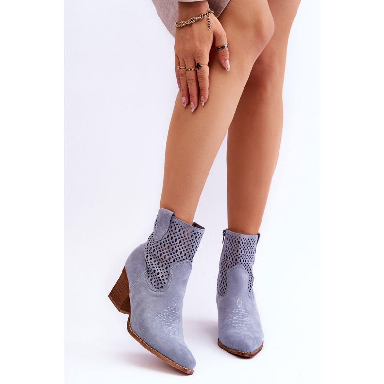 FB1 Cowboystiefel aus Wildleder für Damen Hellblau Norvella 1