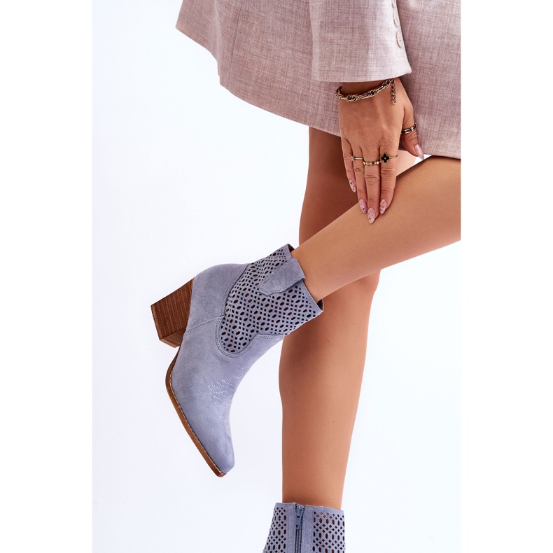 FB1 Cowboystiefel aus Wildleder für Damen Hellblau Norvella 2