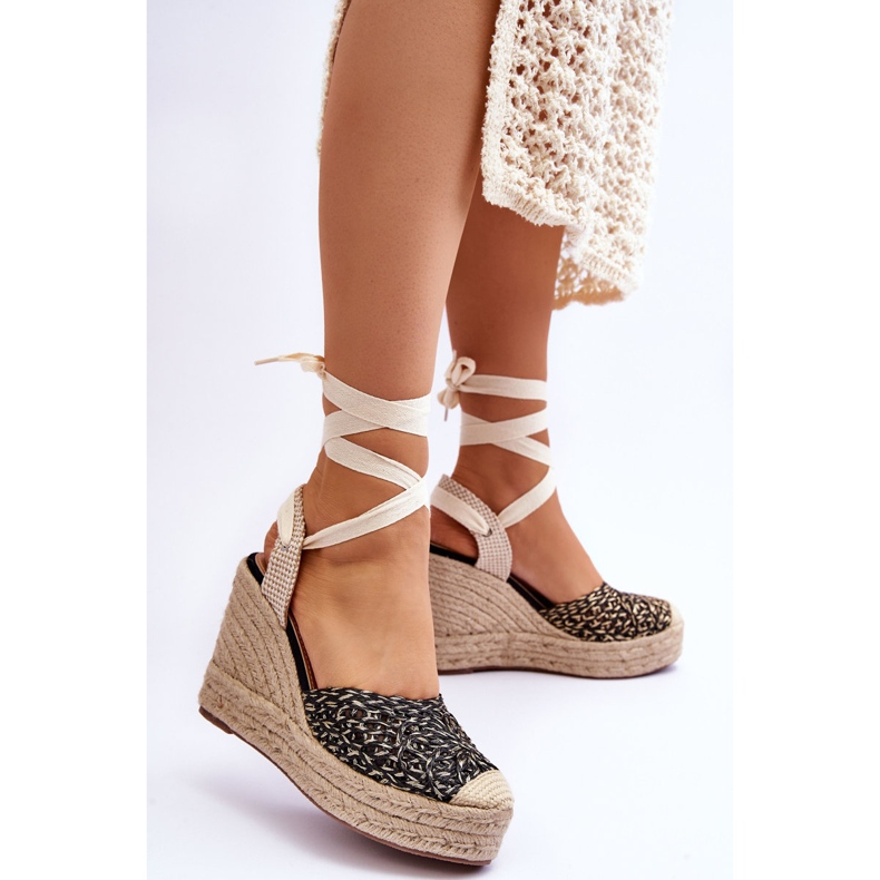 Schnürsandalen mit Keilabsatz für Damen Schwarz Josephine 2