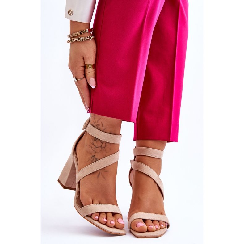 Damensandalen aus Wildleder mit hohem Absatz Beige Lanes braun 1