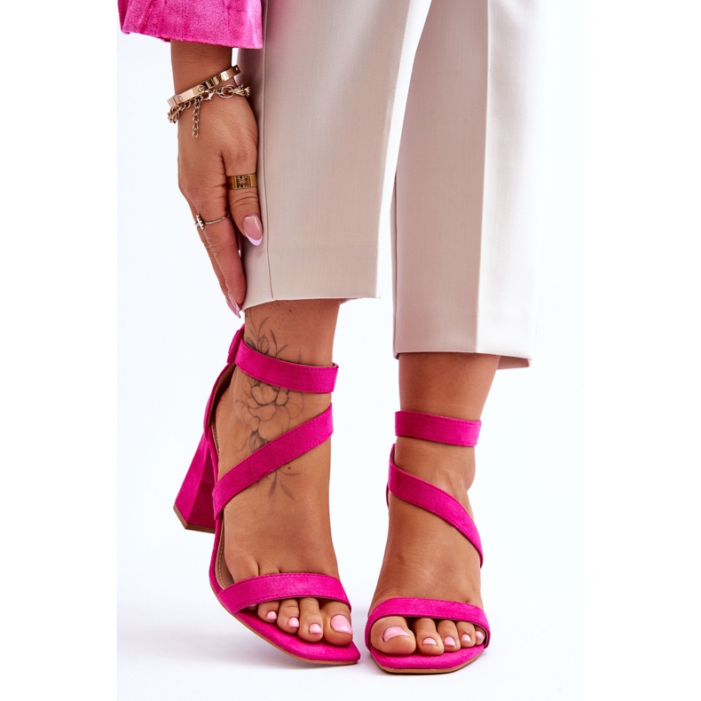 Damensandalen aus Wildleder mit hohem Absatz Fuchsia Lanes rosa 1