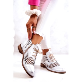 Durchbrochene Lederstiefel Nicole 2704/005 Weiß und Silber 1