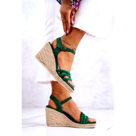 FJ1 Wildledergrüne Louisiana-Keilsandalen 3