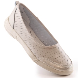 Damen-Ballerinas aus beigefarbenem Leder mit Lochmuster Jezzi 3621 1