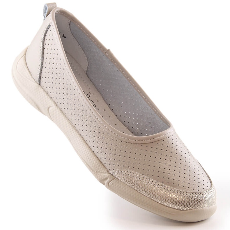 Damen-Ballerinas aus beigefarbenem Leder mit Lochmuster Jezzi 3621 1
