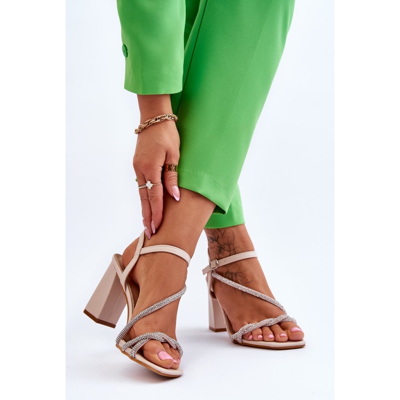 Ledersandalen mit Strass Beige Heels Carlotta braun 2