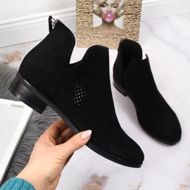 Durchbrochene schwarze Wildlederstiefel für Damen W Vinceza 1