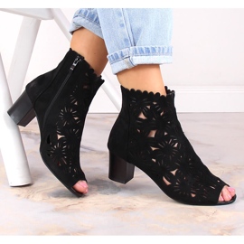 M. DASZYŃSKI Durchbrochene Damenstiefel Peeptoe schwarz M.Daszyński MR1954-10 1