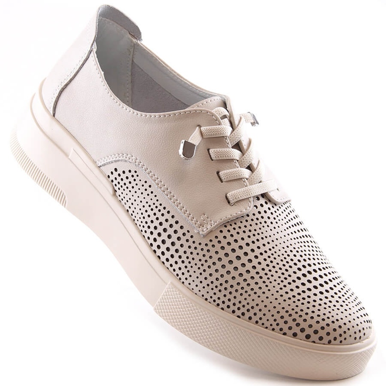 Durchbrochene Damenschuhe aus beigem Leder Filippo DP4405 1