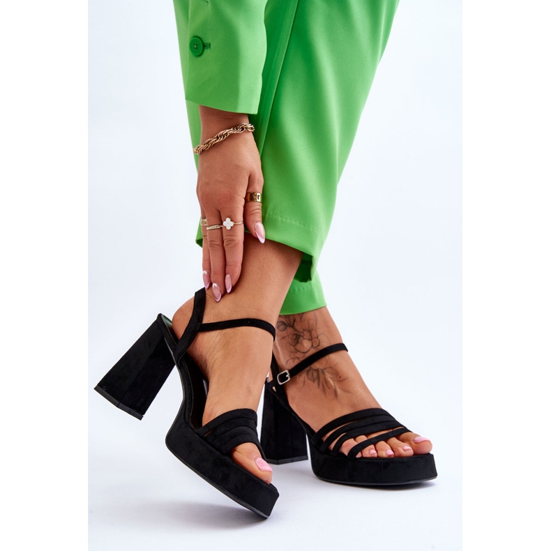 Damen Wildleder Heels und Plateausandalen Schwarz Verda 2