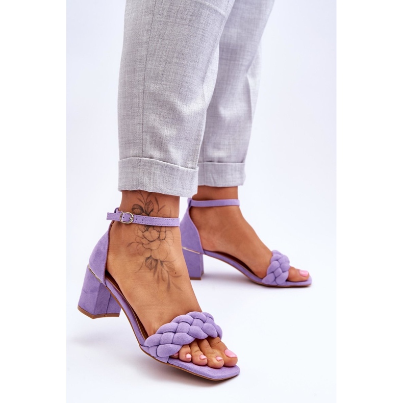 Wildleder-High-Heel-Sandalen mit dekorativem Zopf, lila Azela 2