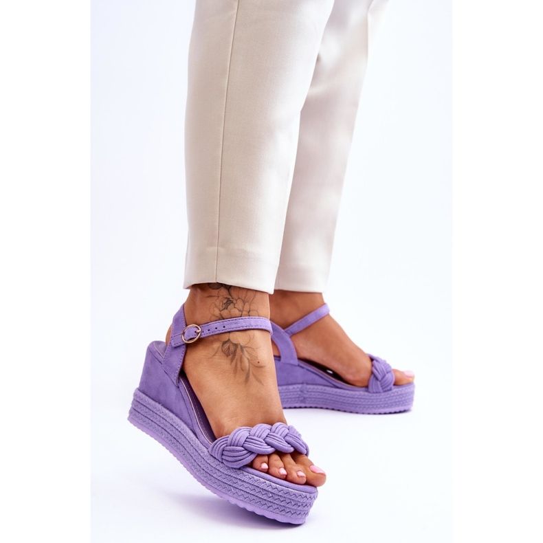 Klassische Keilsandalen aus Wildleder Lila Denisse 2