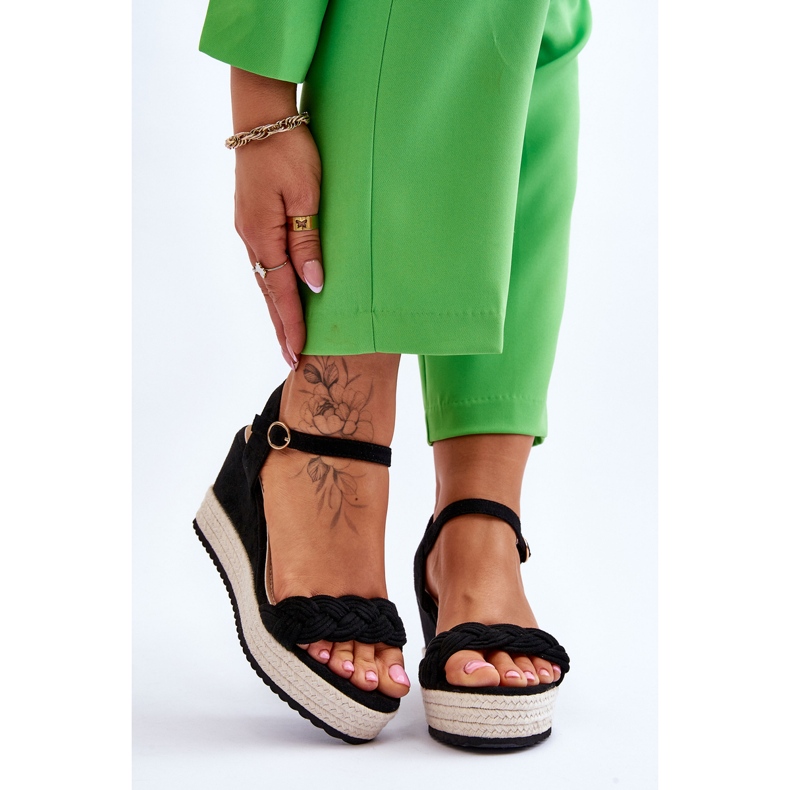 Klassische Keilsandalen aus Wildleder Schwarz Denisse 1