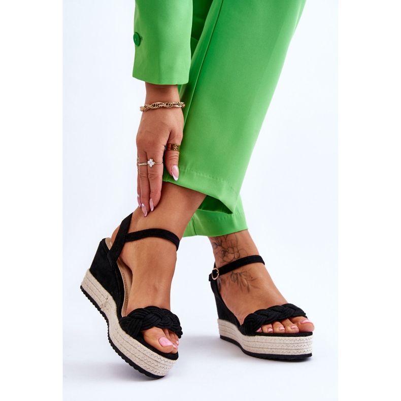 Klassische Keilsandalen aus Wildleder Schwarz Denisse 2