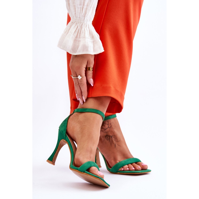 Grüne Rousses-Sandalen aus Wildleder für Damen mit hohem Absatz 2