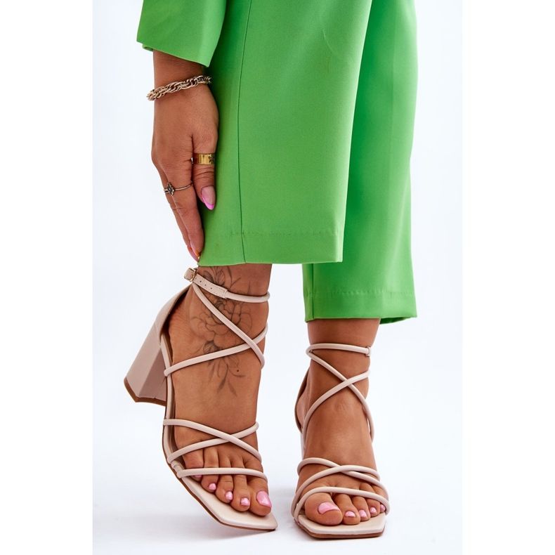 FJ1 Leder Modische Damen Sandalen Beige Primma High Heels braun 1