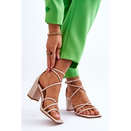 FJ1 Leder Modische Damen Sandalen Beige Primma High Heels braun 2