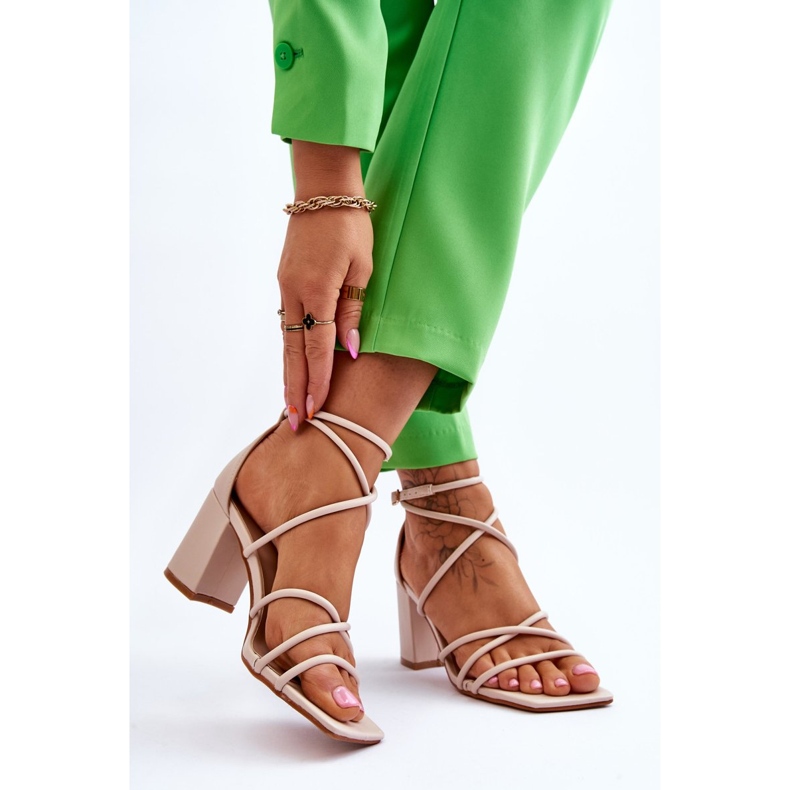 FJ1 Leder Modische Damen Sandalen Beige Primma High Heels braun 2