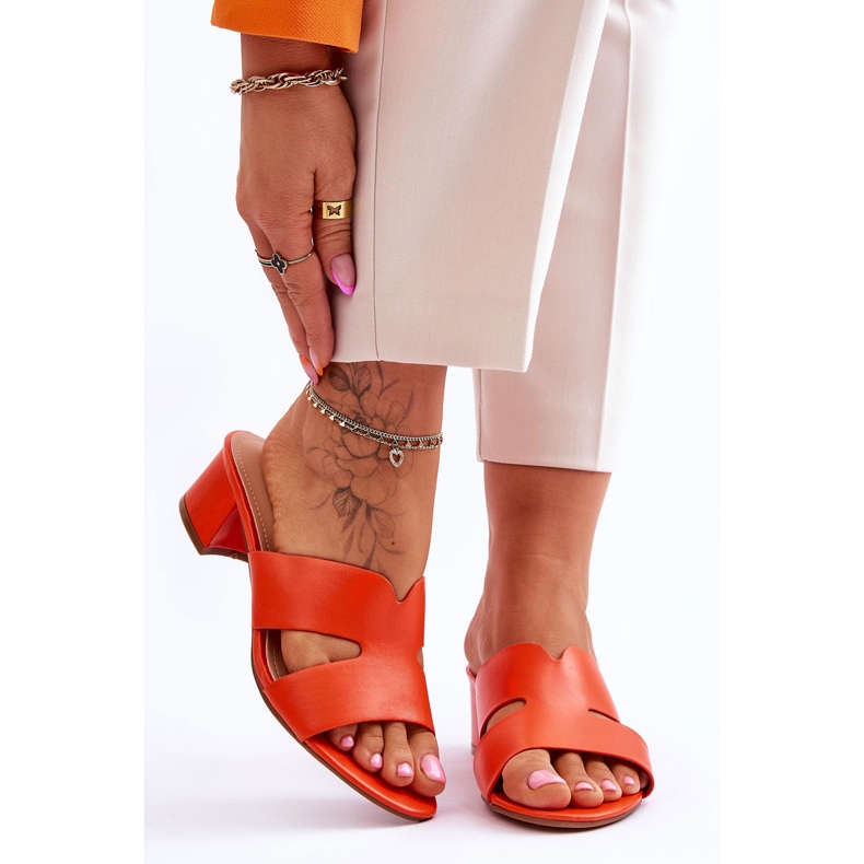 FJ1 Klassische orange Miley Lederpantoffeln mit niedrigem Absatz 1