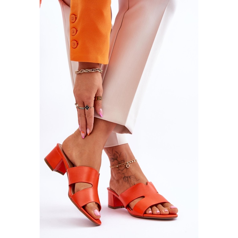 FJ1 Klassische orange Miley Lederpantoffeln mit niedrigem Absatz 2