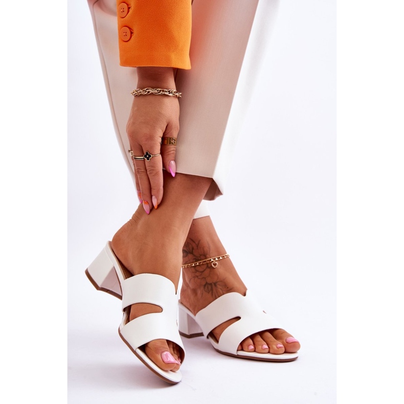 FJ1 Klassische Ledersandalen mit niedrigem Absatz Weiß Miley 2