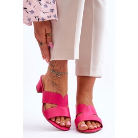 FJ1 Klassische fuchsiafarbene Miley Leder-Flip-Flops mit niedrigem Absatz rosa 1