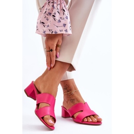FJ1 Klassische fuchsiafarbene Miley Leder-Flip-Flops mit niedrigem Absatz rosa 2