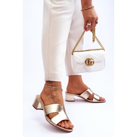 FJ1 Klassische Ledersandalen mit niedrigem Absatz Golden Miley 2