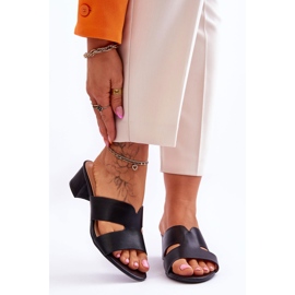 Klassische schwarze Ledersandalen mit niedrigem Absatz Miley 1