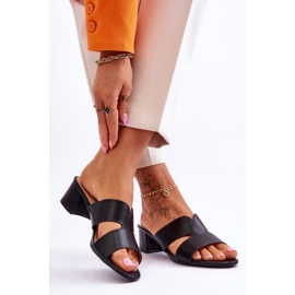 Klassische schwarze Ledersandalen mit niedrigem Absatz Miley 2