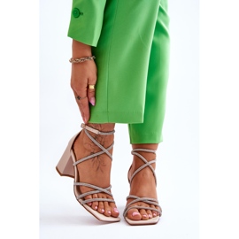 FJ1 Damen Ledersandalen mit Zirkonia Heels Beige Liviano braun 1