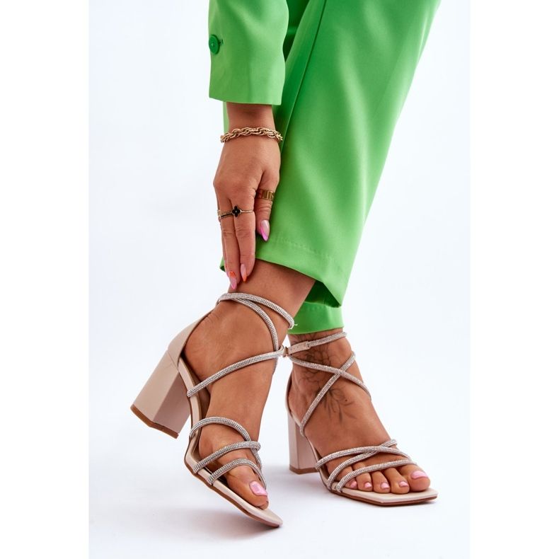 FJ1 Damen Ledersandalen mit Zirkonia Heels Beige Liviano braun 2