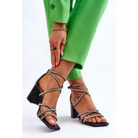 FJ1 Damen Ledersandalen mit Zirkonia High Heels Schwarz Liviano 2