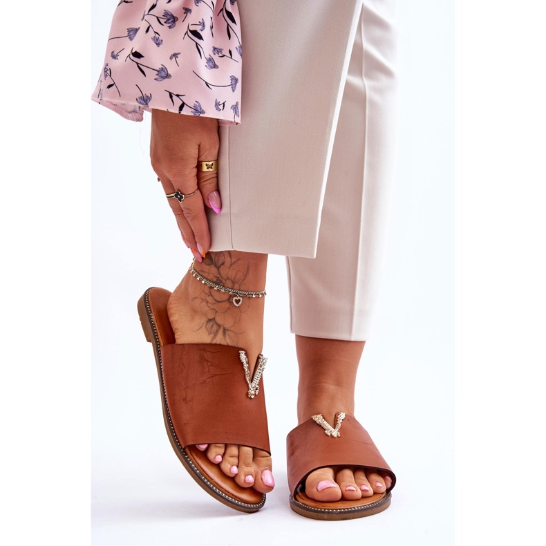 FJ1 Damen-Hausschuhe Classic Camel Bertha verziert braun 1