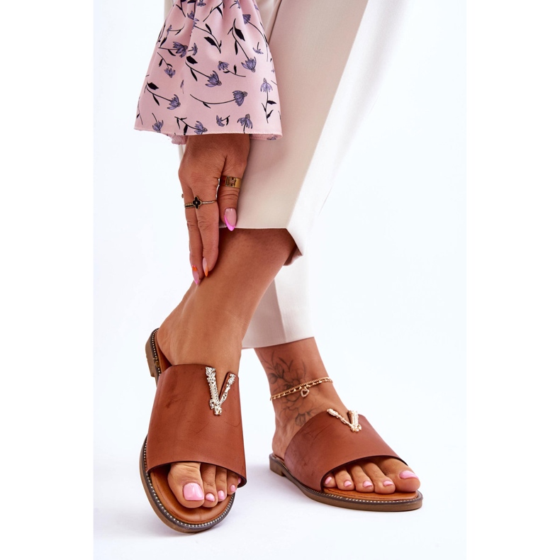 FJ1 Damen-Hausschuhe Classic Camel Bertha verziert braun 2