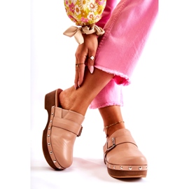 Damen-Clogs mit hohem Absatz und Strasssteinen in Beige 2