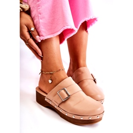 Damen-Clogs mit hohem Absatz und Strasssteinen in Beige 3