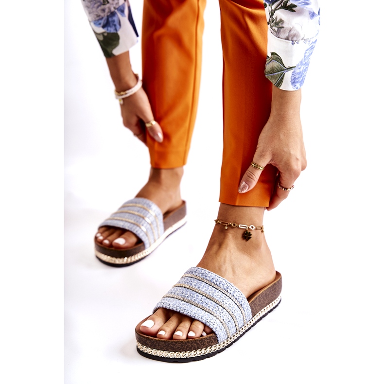 S.Barski Klassische Damen-Flip-Flops mit Kette, Blau 2