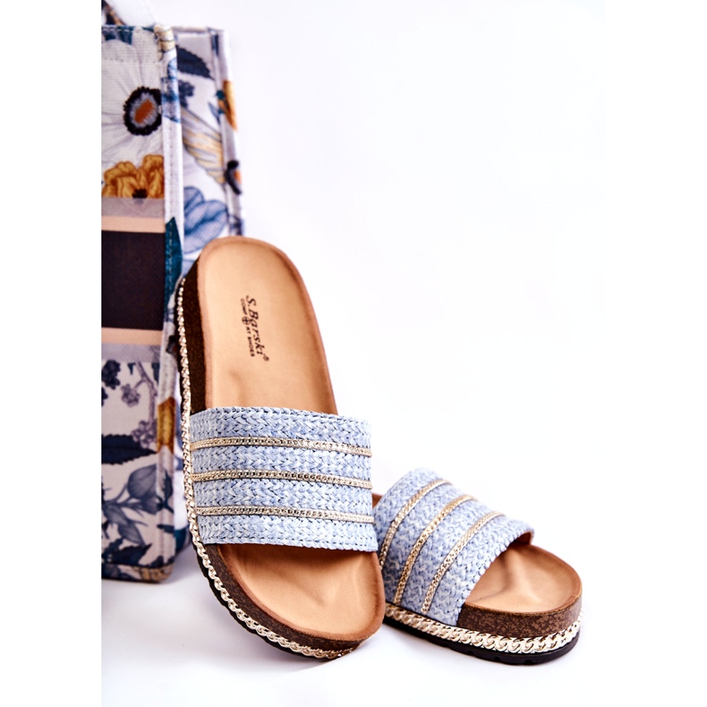 S.Barski Klassische Damen-Flip-Flops mit Kette, Blau 5
