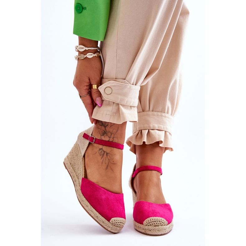 Fuchsia Cammer Wildleder Espadrilles Keilsandalen rosa 1