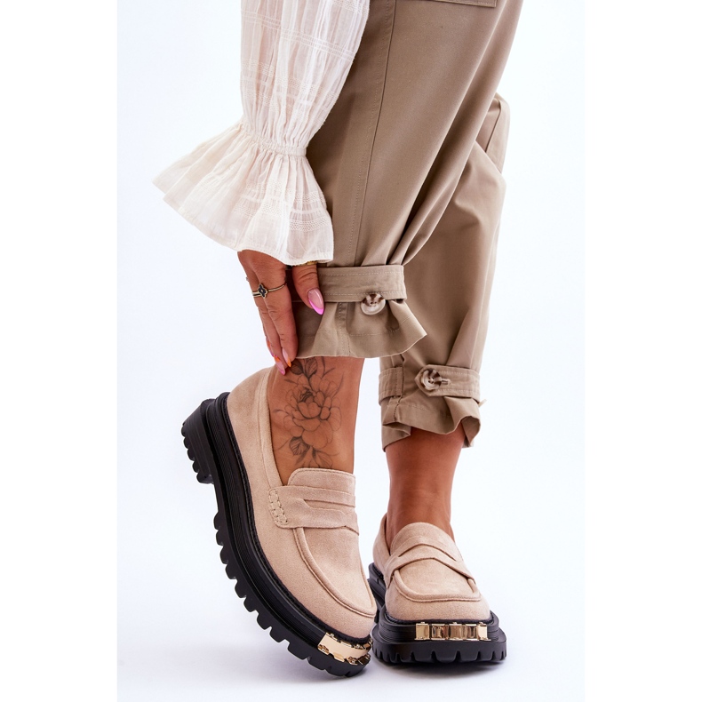 Klassische Wildleder-Loafer mit beiger Monaro-Verzierung 1