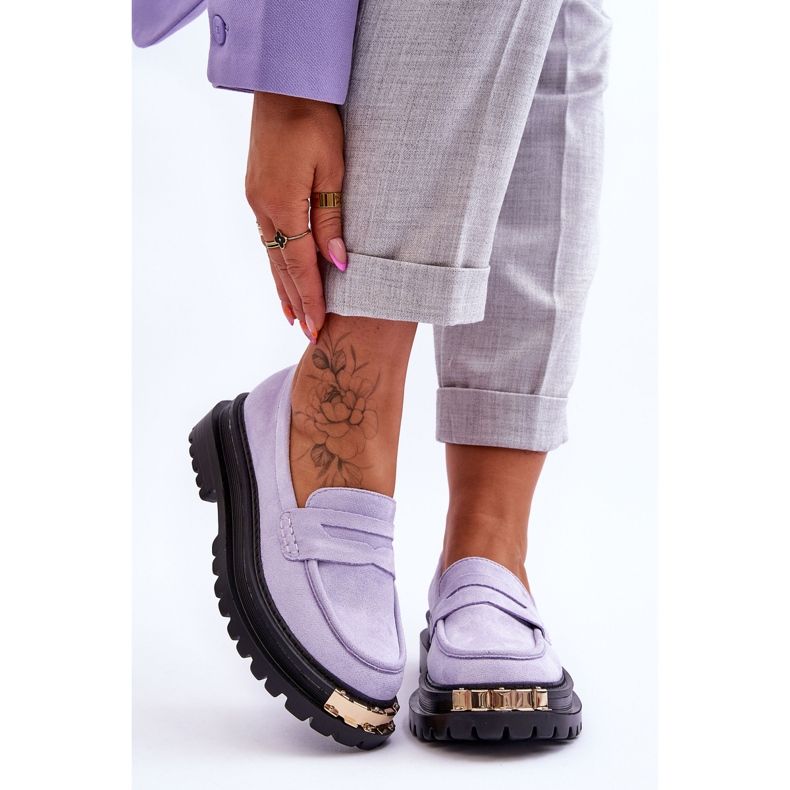 FJ1 Klassische Wildleder-Loafer mit violetter Monaro-Verzierung 1