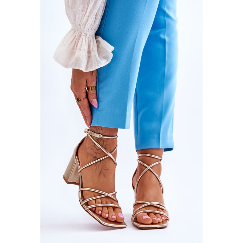 FJ1 Leder Modische Damen Sandalen Gold Primma High Heels golden 1