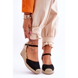 Wildleder Espadrilles Keilsandalen Schwarz Cammer 1