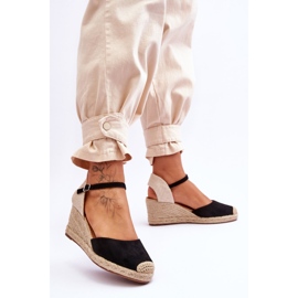 Wildleder Espadrilles Keilsandalen Schwarz Cammer 2