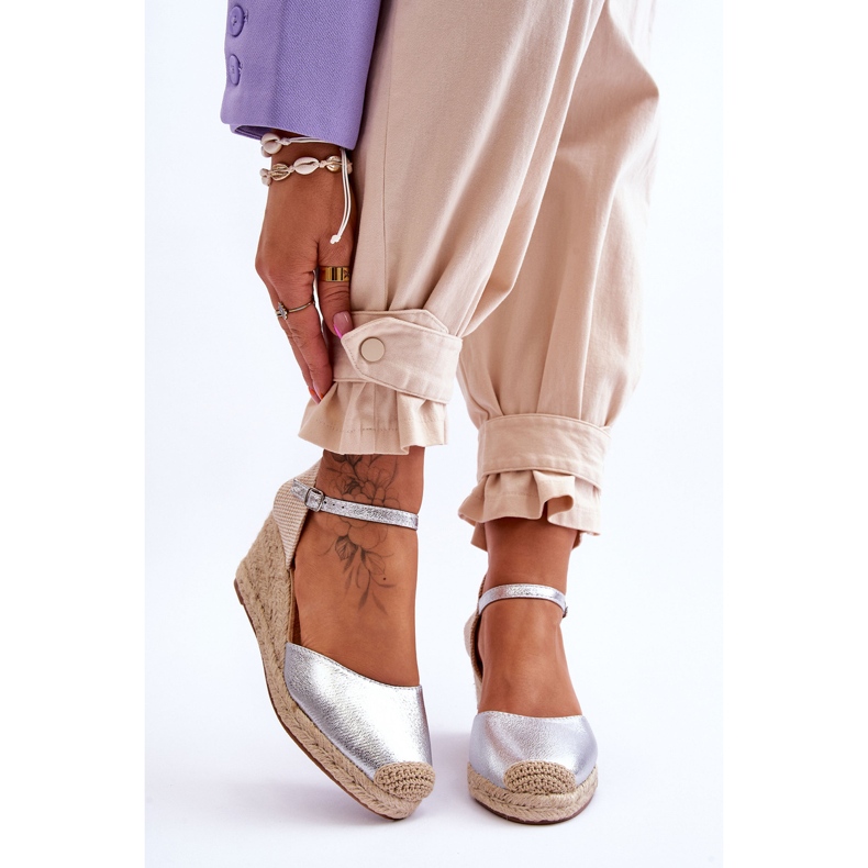 Leder Espadrilles Keilsandalen Silber Cammer 1