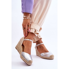 Leder Espadrilles Keilsandalen Silber Cammer 2