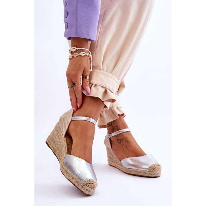 Leder Espadrilles Keilsandalen Silber Cammer silber- 2