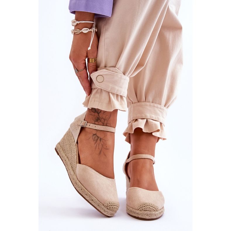 Wildleder Espadrilles Keilsandalen Beige Cammer braun 1