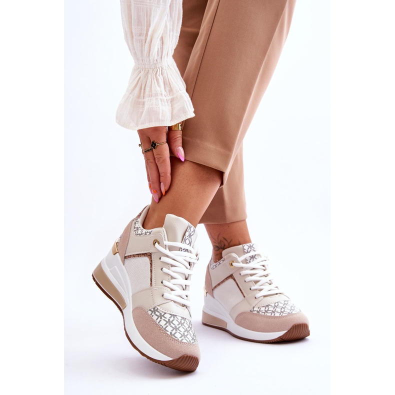 Damen-Sneaker mit Keilabsatz Weiß-Beige Nomera 2